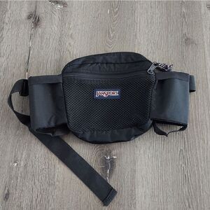 Vintage Jansport Fanny Pack Black 2 Cup Holders Straps Hiking Waist Pack Y2K